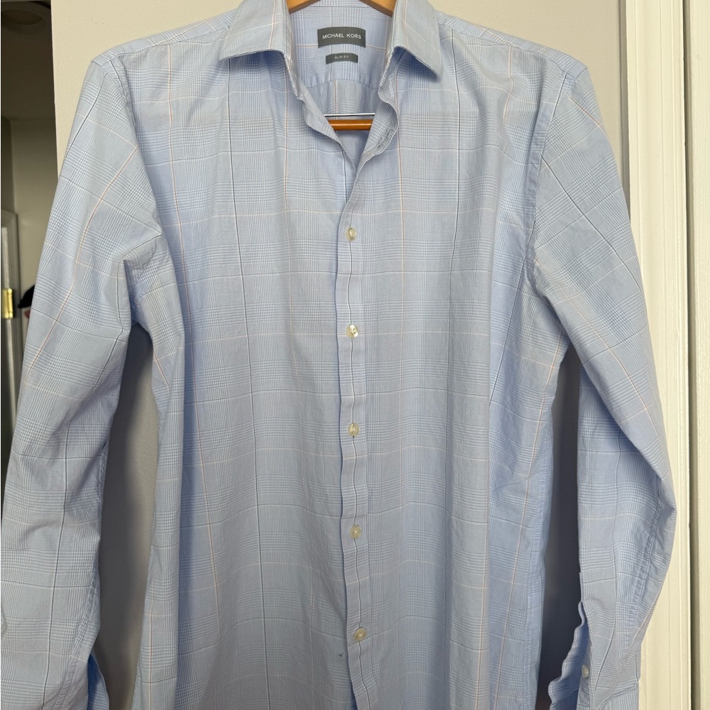 Michael Kors Light Blue Checkered Dress Shirt